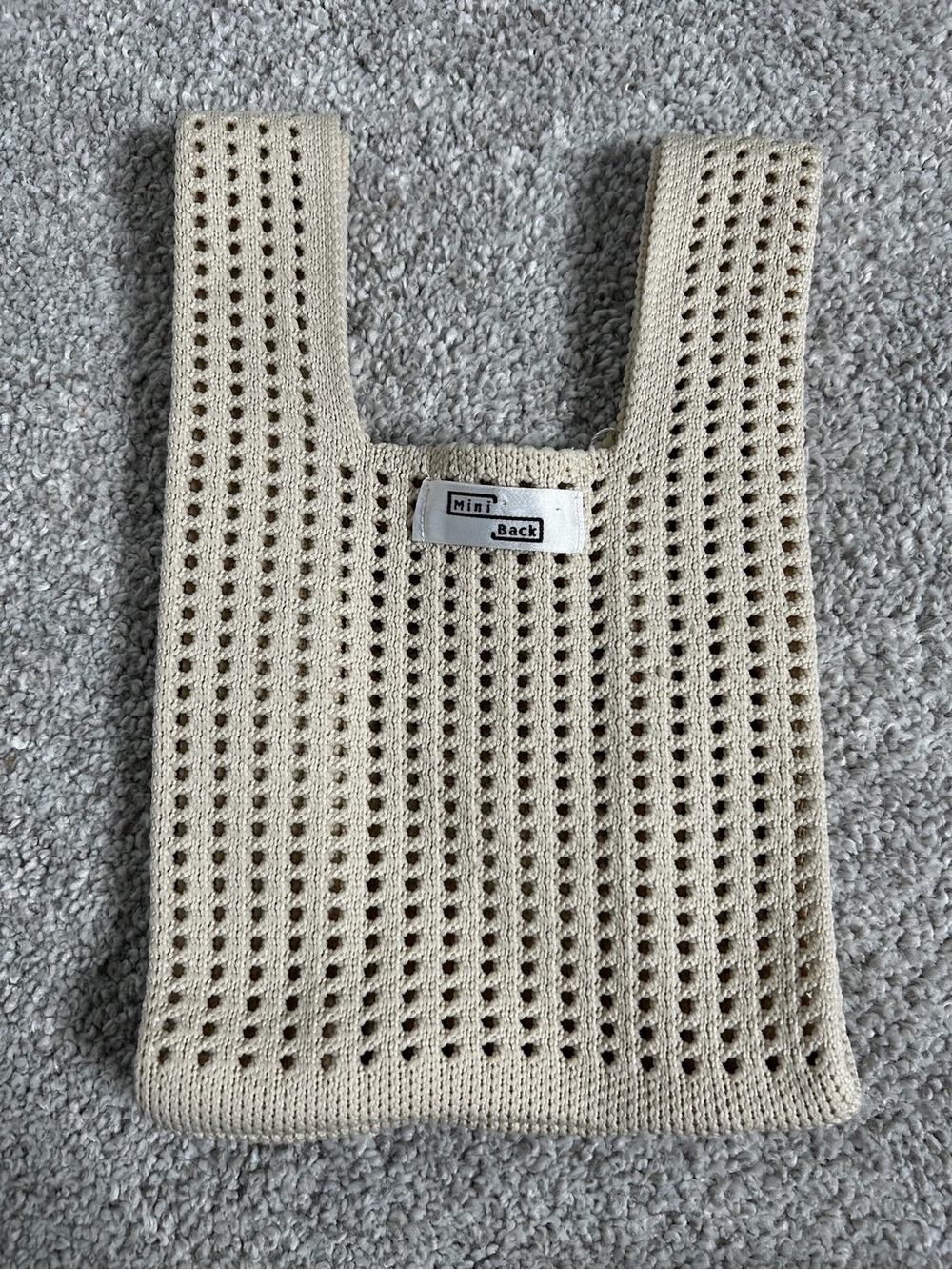 Mini Back Crocheted Knit Tote in Cream